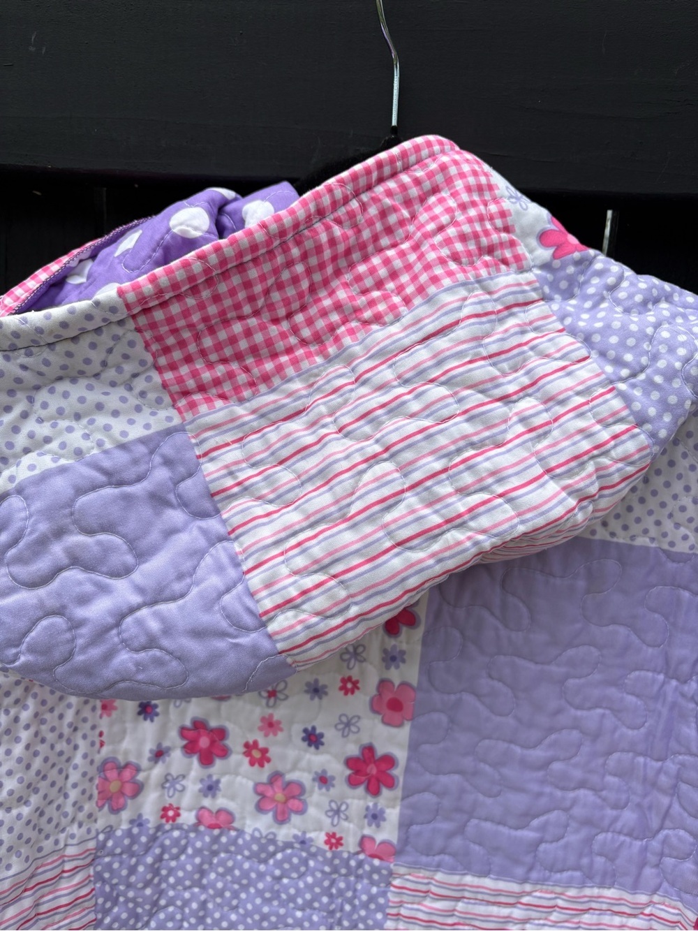 Women’s  Pink & Lavender Patchwork Hooded Pullover, Upcycled - Picture 9 of 16